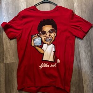 Filthie Rich Cartoon Graphic Tee – Red, Size S (Printed in Detroit)